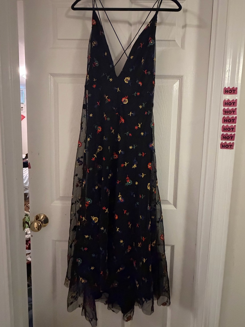 Urban Outfitters Black Floral Embroidered Maxi Slip Dress